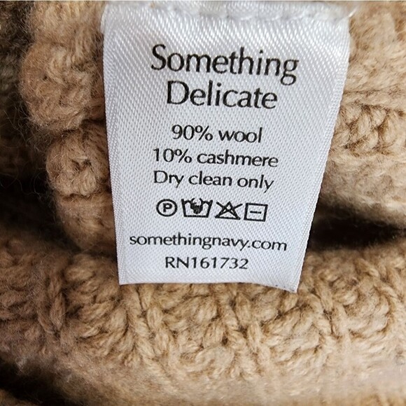 Something Navy Henley Sweater Cashmere Blend Camel Size S - Picture 7 of 7